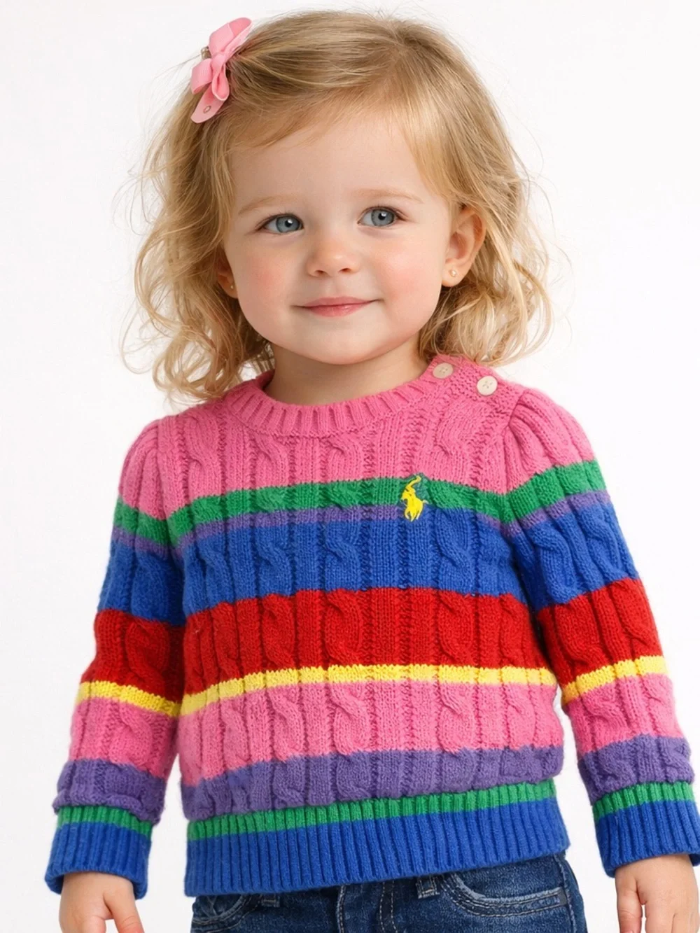 Ralph Lauren Girls Rainbow Stripe Cable Knit Sweater 18M